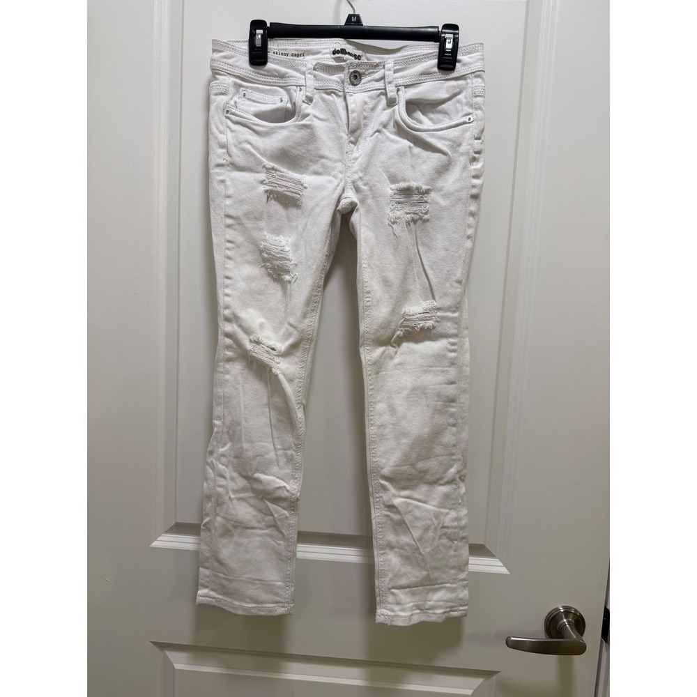 Dollhouse White Distressed Skinny Capri Jeans Ripped Low Rise Denimโ Size 7